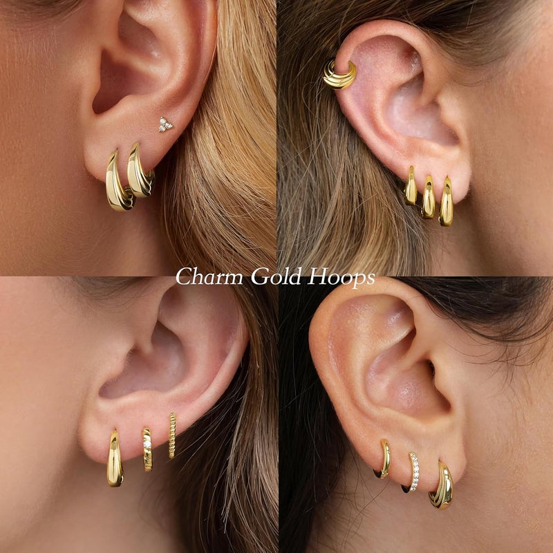 Poxtex Small Gold Huggie Hoop Earrings Set for Women Men Hypoallergenic 14K Plated Stack Cartilage Earrings, Multiple Piercing Lightweight Mini Thin Cute Dainty Trendy Jewelry Set Christmas Gifts for Women - Image 4